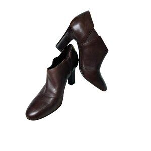 Lauren Ralph Lauren Brittni Brown Leather Ankle Booties Heels Womens Sz 7.5 B